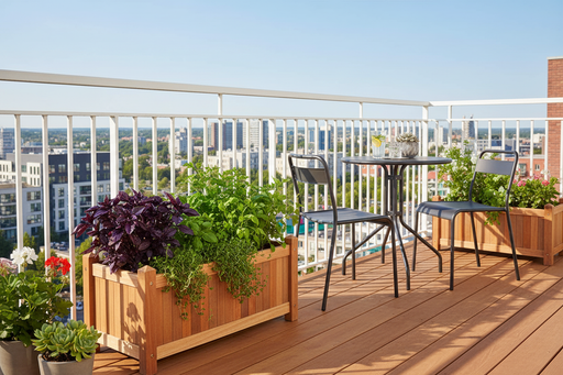 Teak Bloembak Bali op balkon