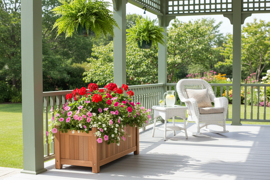 Teak Bloembak Bali op veranda