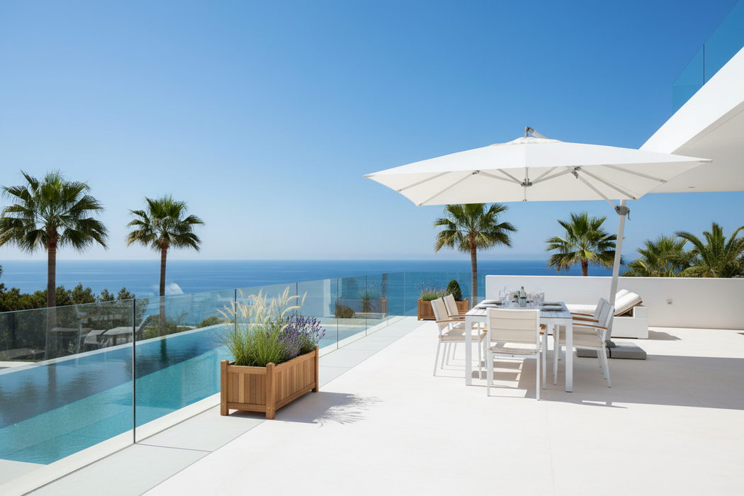 Teak Bloembak Bali op villa terras