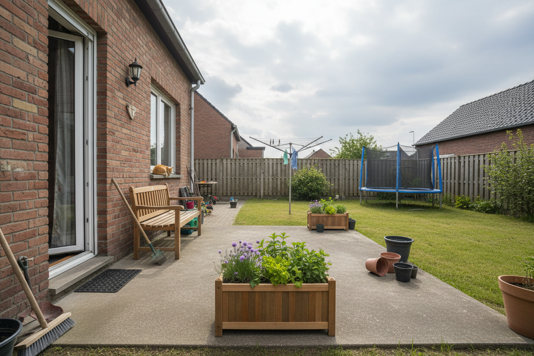 Teak Bloembak Bali op Vlaams terras