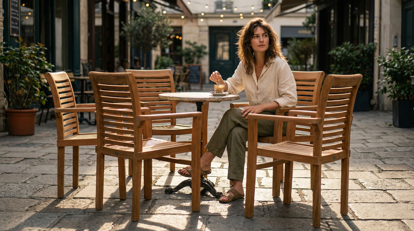 Chaise de jardin empilable en teck – Nouveau modèle