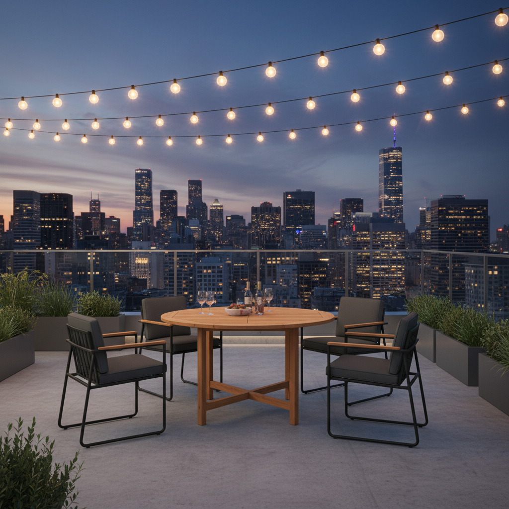 Teak tuintafel op rooftop