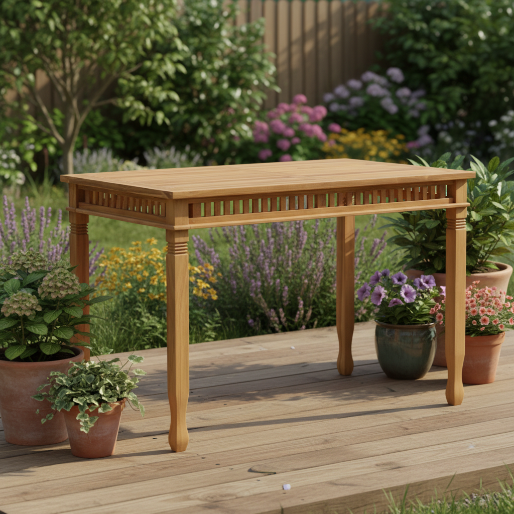 Teak tuintafel op terras