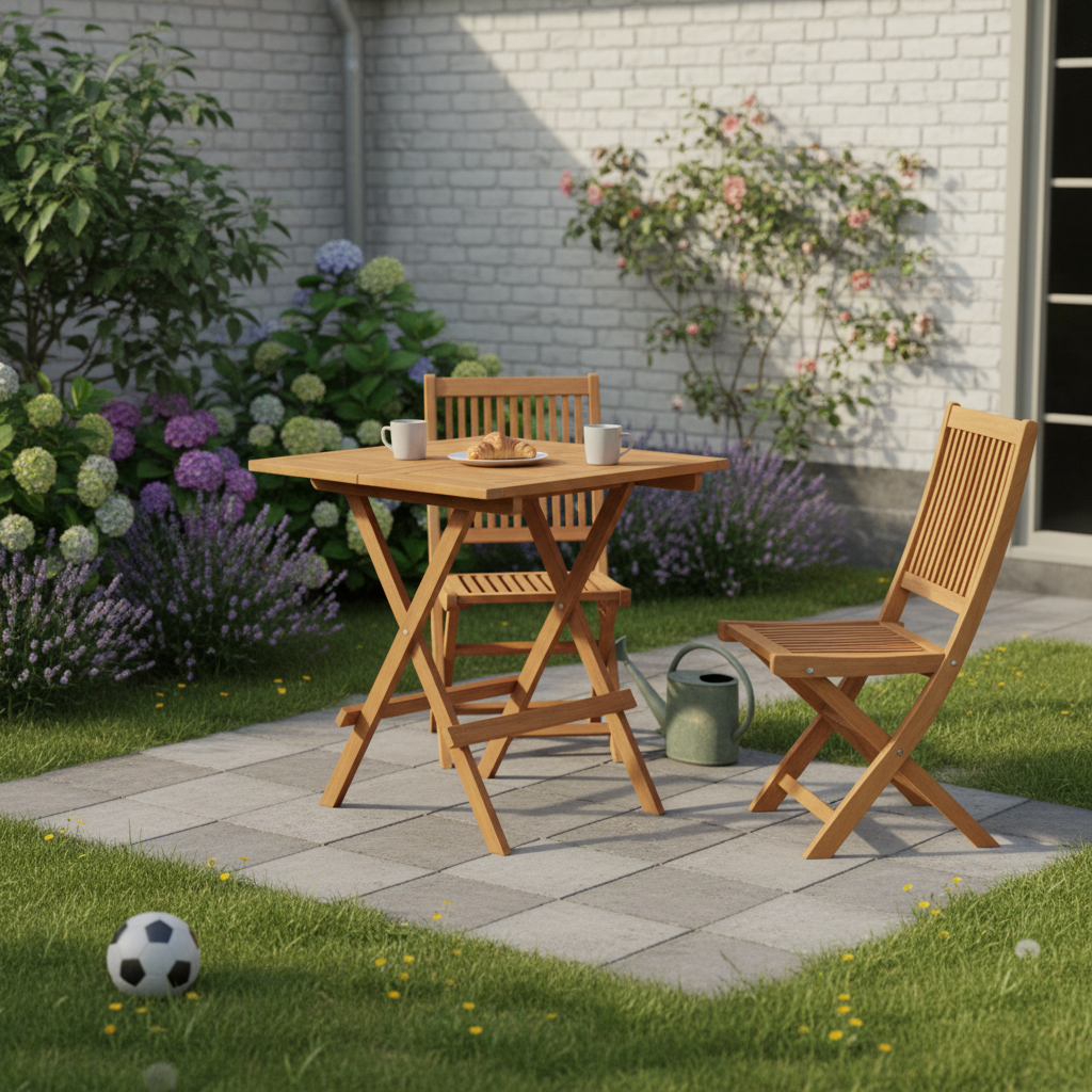 Teakhouten bistrotafel in tuin