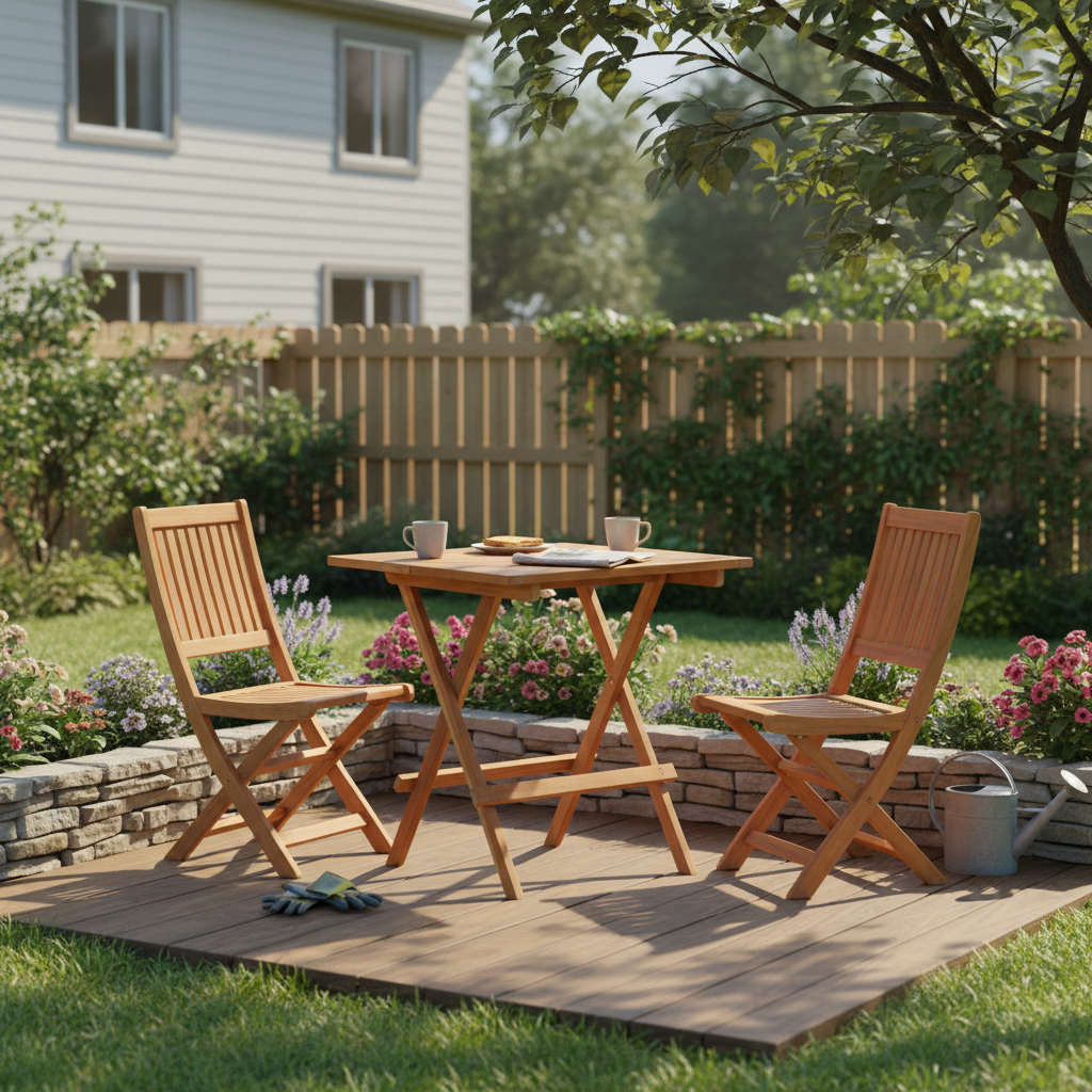 Teaktafel in tuinhoek