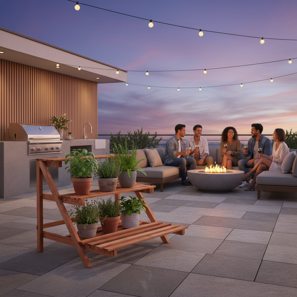 Terras met lounge en verlichting