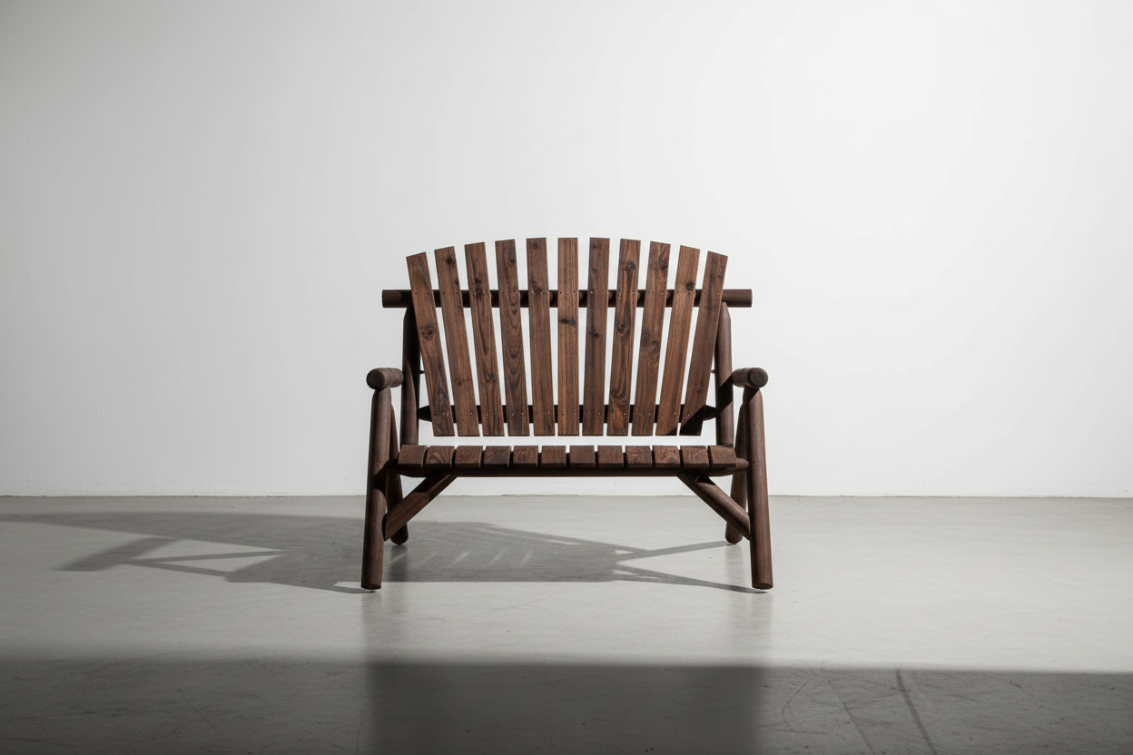 Tuinbank met zijbelichting op betonnen vloer