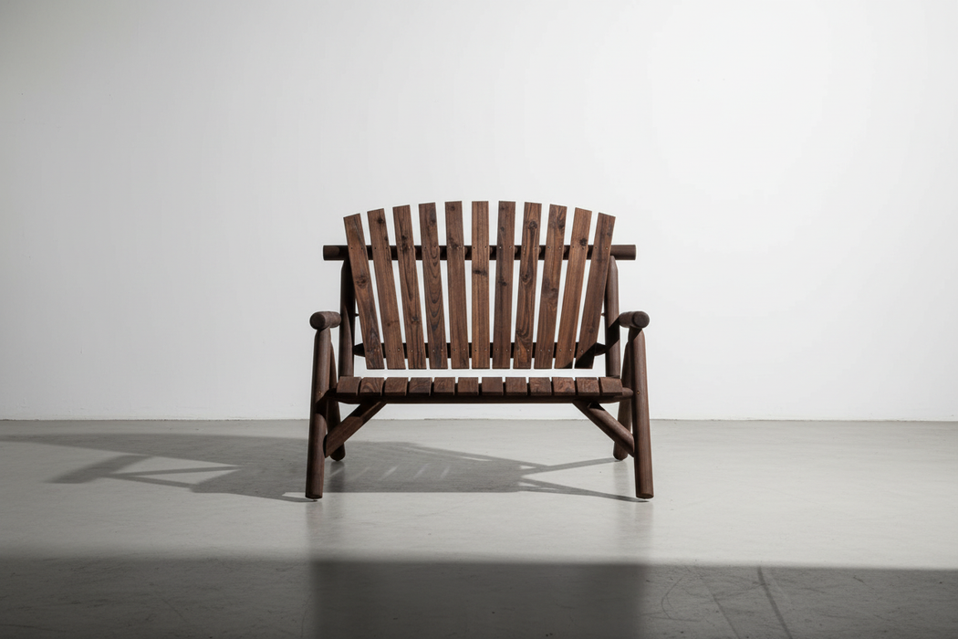 Tuinbank met zijbelichting op betonnen vloer