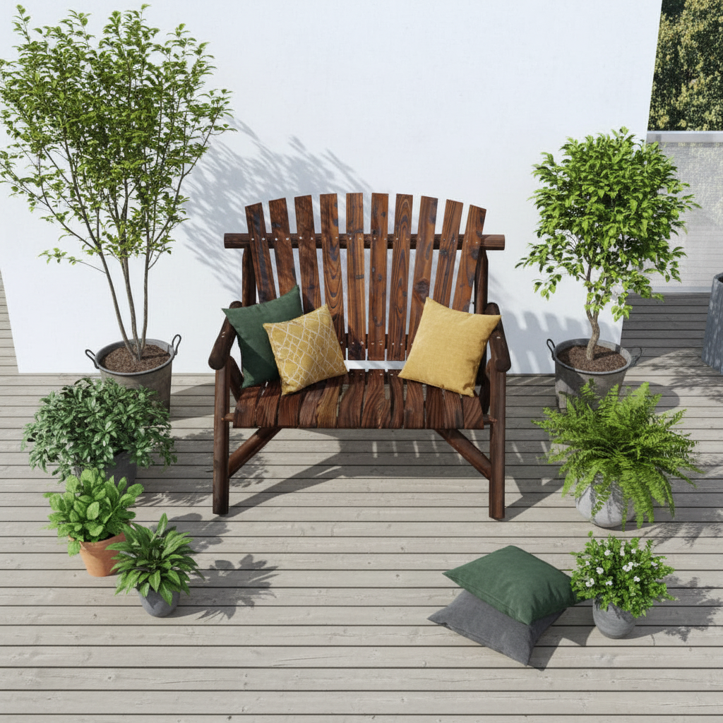 Tuinbank van bovenaf gefotografeerd