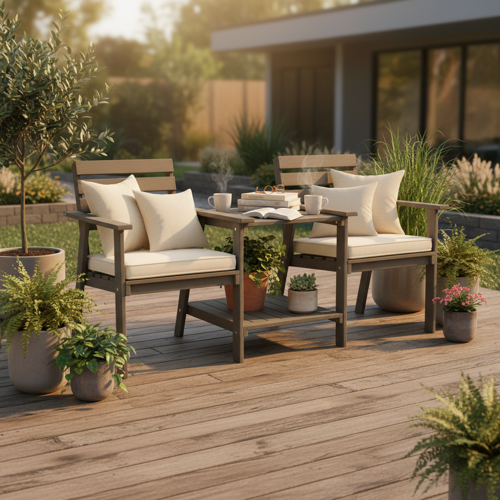 Tuinset op houten terras