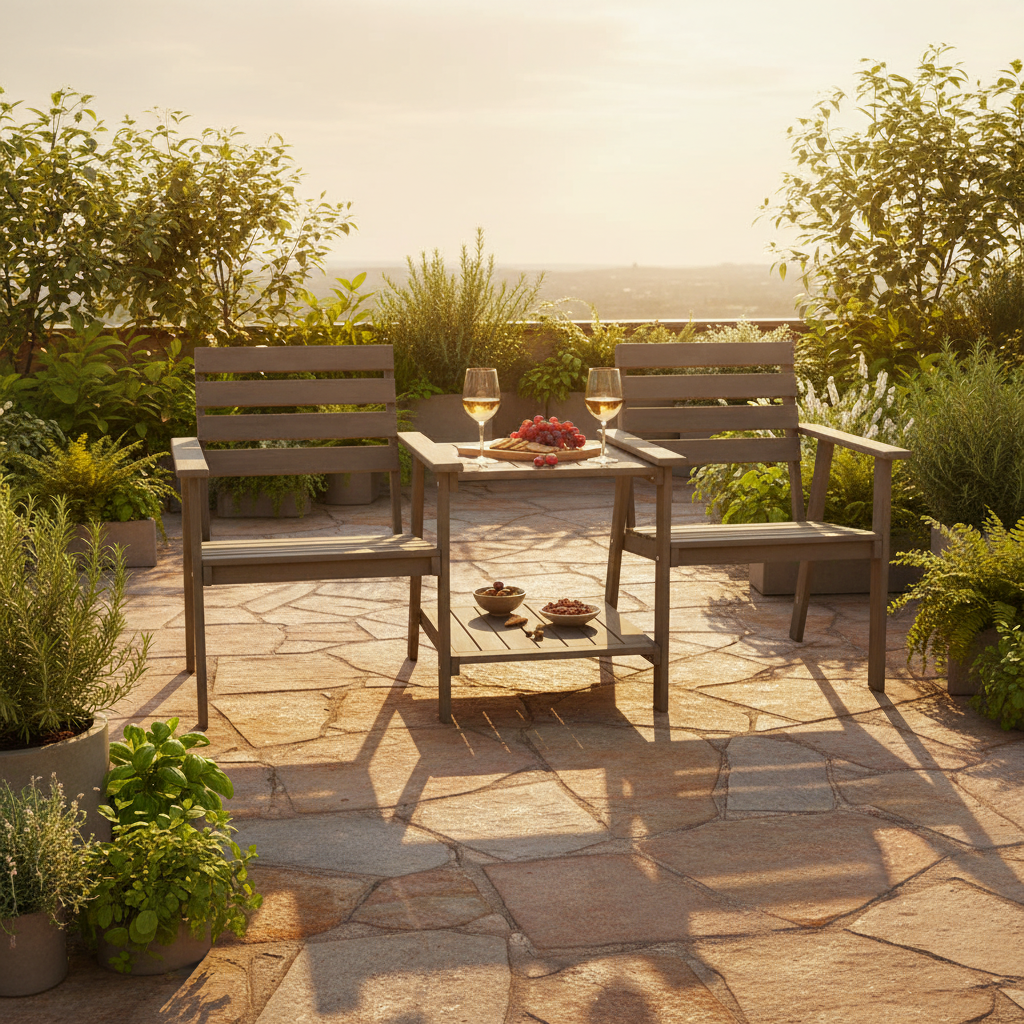 Tuinset op terras met groen