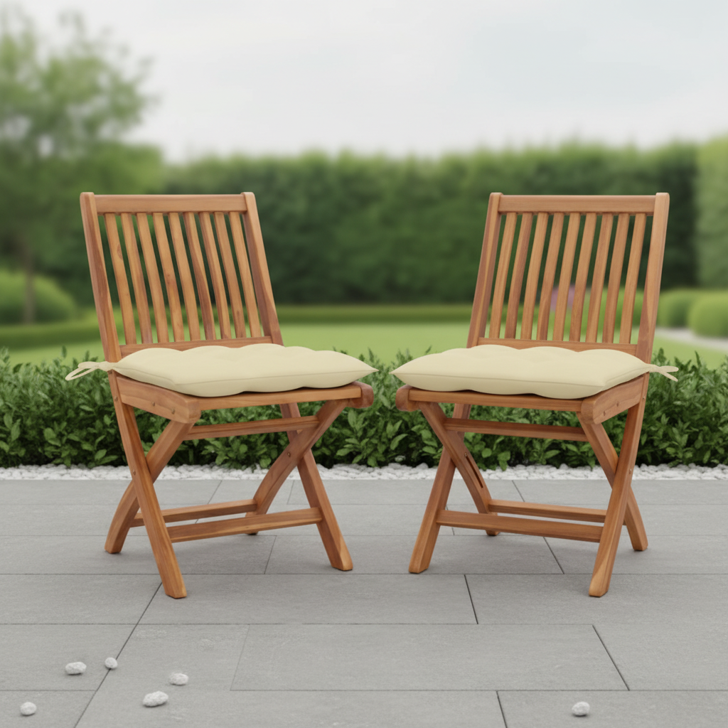 Tuinstoelen met crème witte kussens