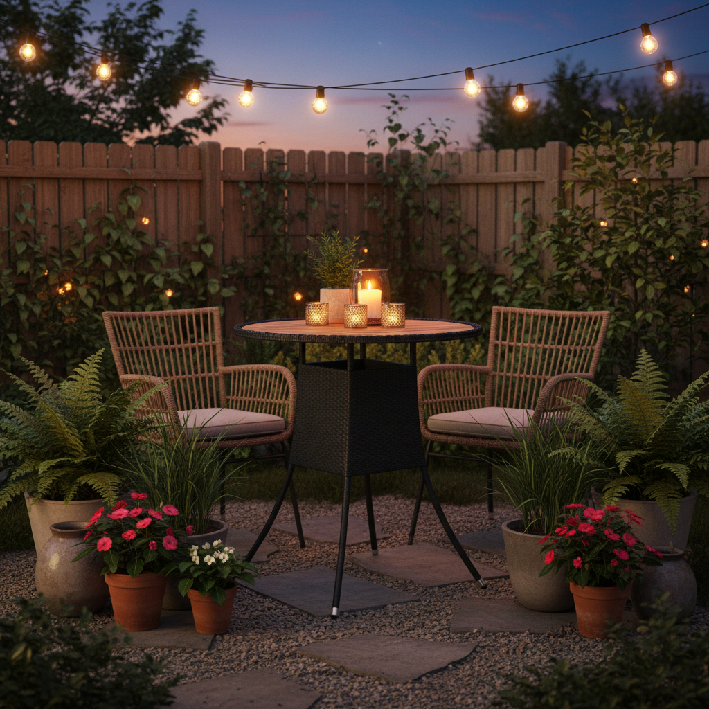 Tuintafel met sfeerverlichting