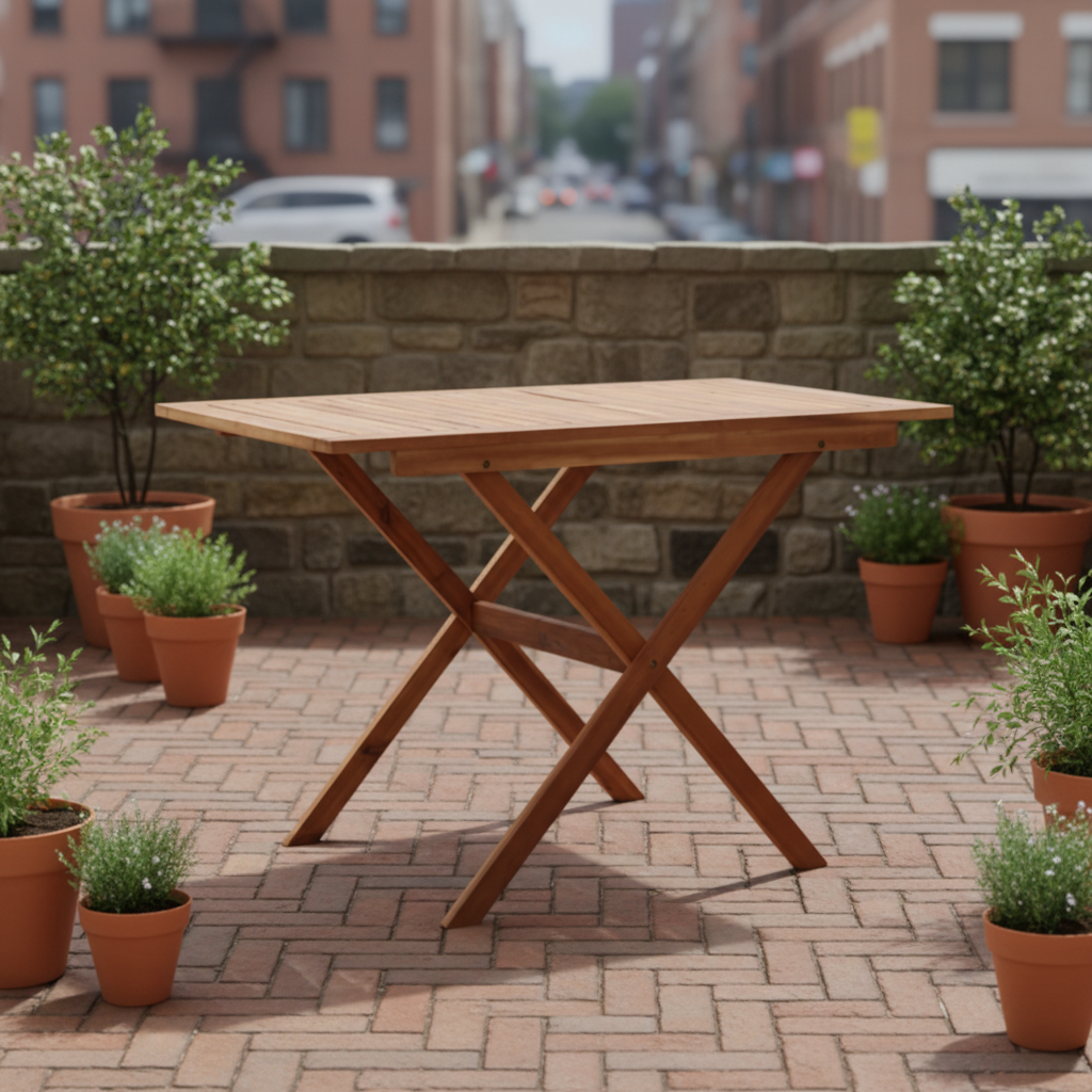 Tuintafel met X-poten in stadstuin