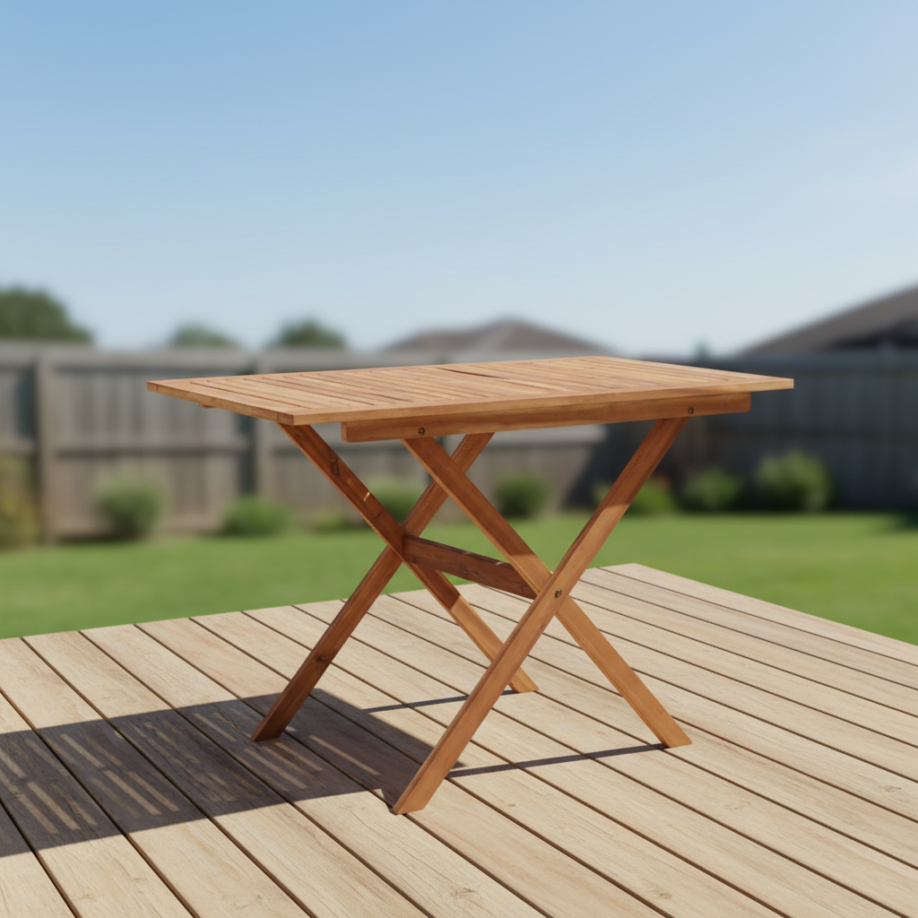 Tuintafel met X-poten op deck