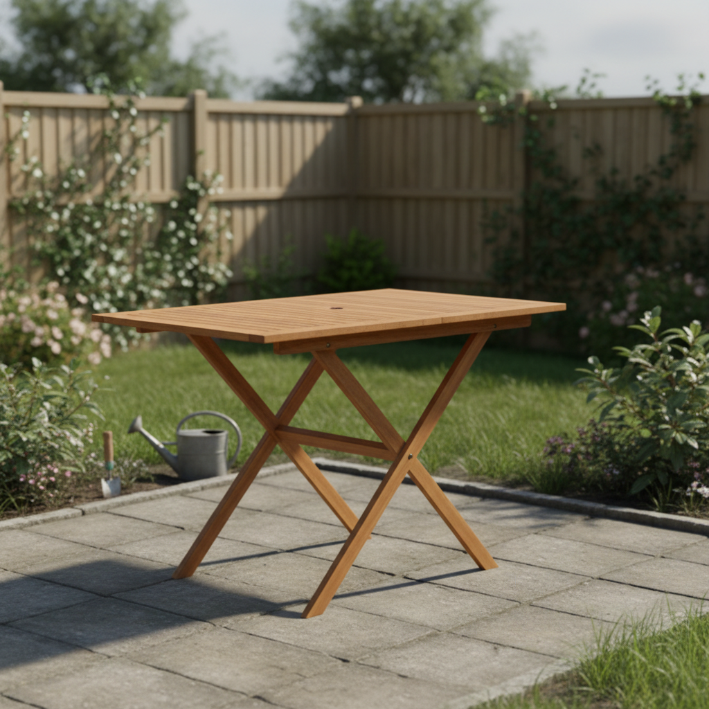 Tuintafel met X-poten op tegels