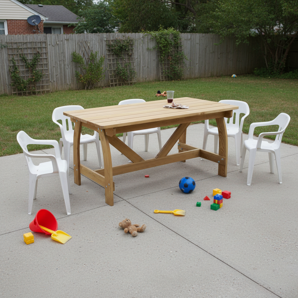 Tuintafel op betonnen terras
