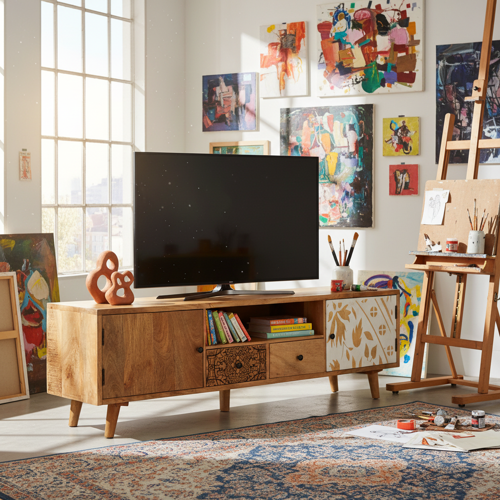 TV-meubel in kunstenaarsstudio