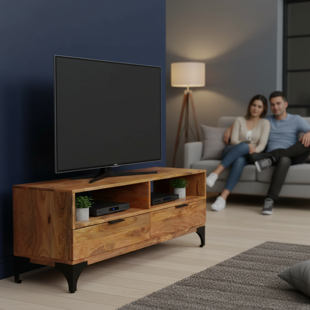 TV-meubel in woonkamer met stel