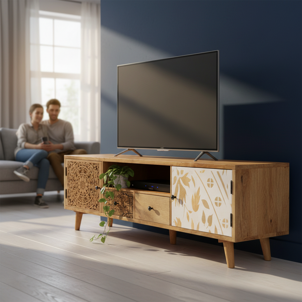 TV-meubel in woonkamer met stel