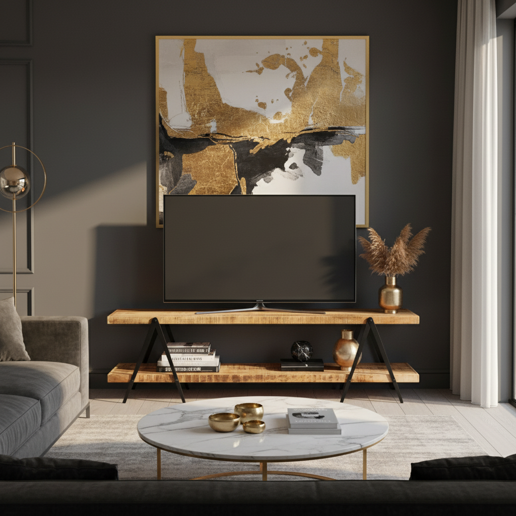 TV-meubel mangohout in luxe moderne woonkamer