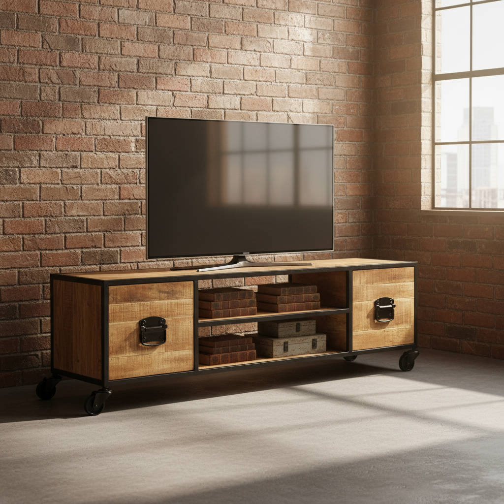 TV-meubel op wielen in industriële loft