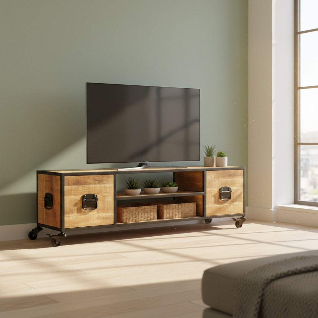 TV-meubel op wielen in minimalistisch appartement