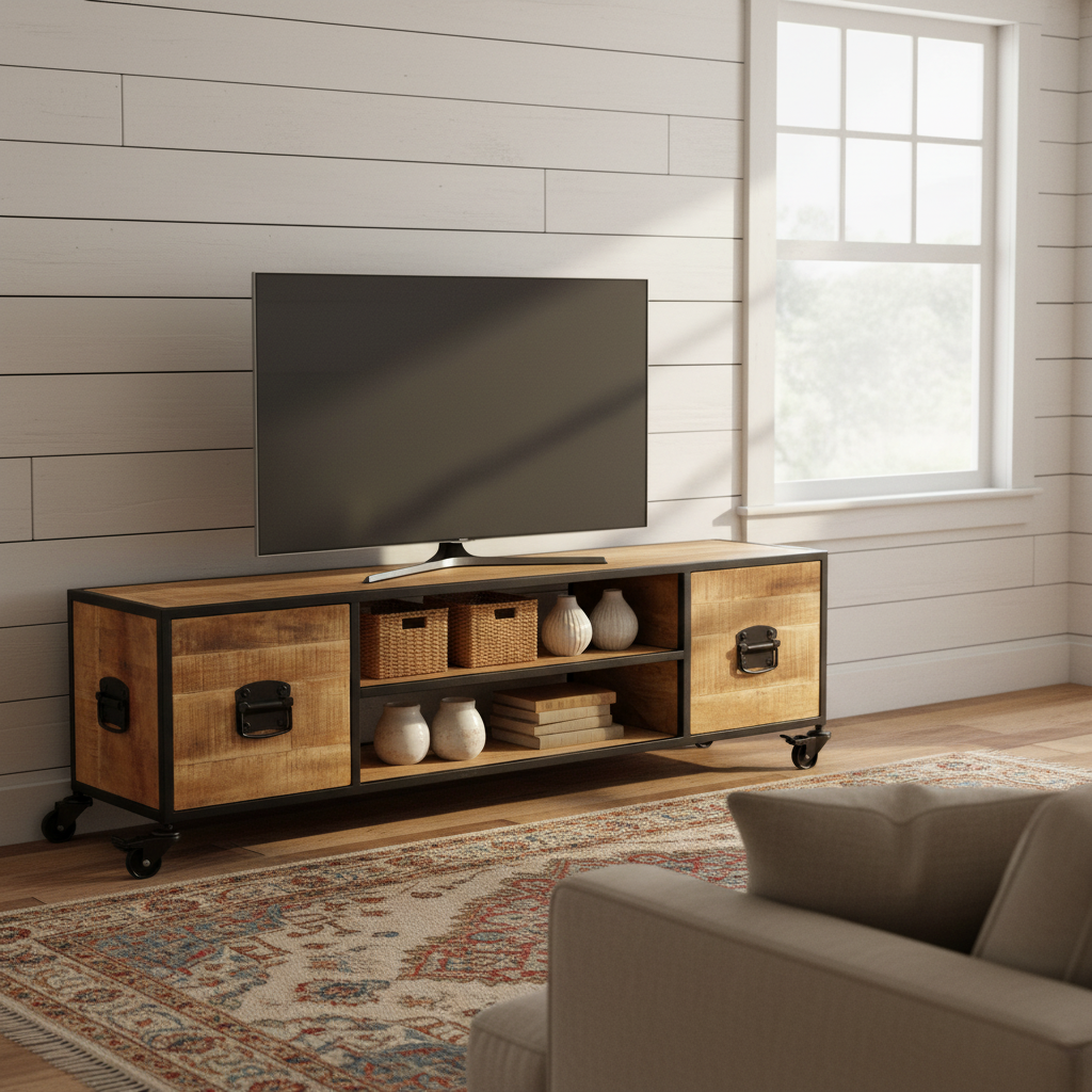 TV-meubel op wielen in rustieke farmhouse