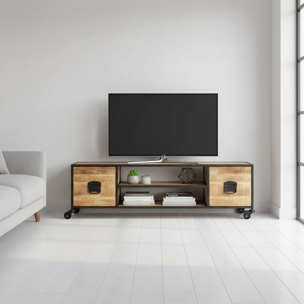 TV-meubel op wielen in Scandinavische woonkamer