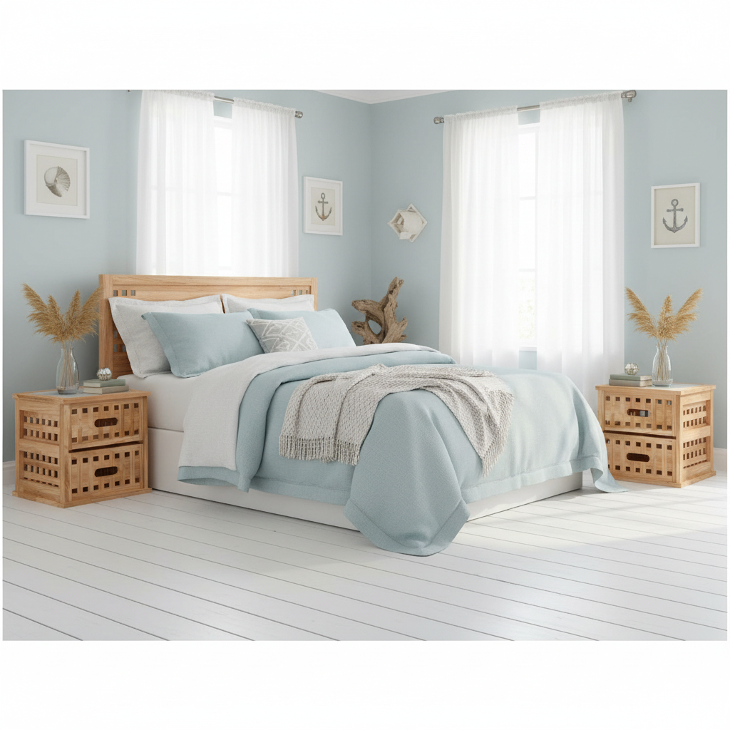 Twee nachtkastjes in coastal slaapkamer