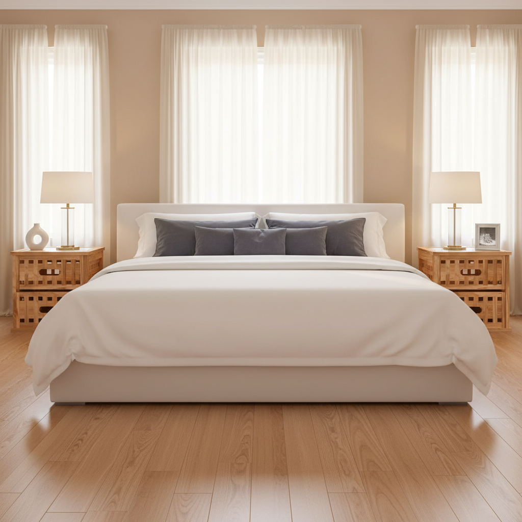 Twee nachtkastjes in elegante slaapkamer