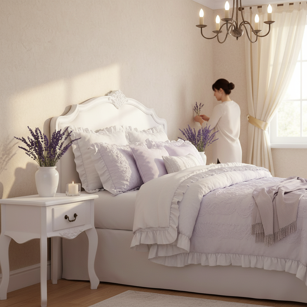 Twee witte nachtkastjes in Franse stijl