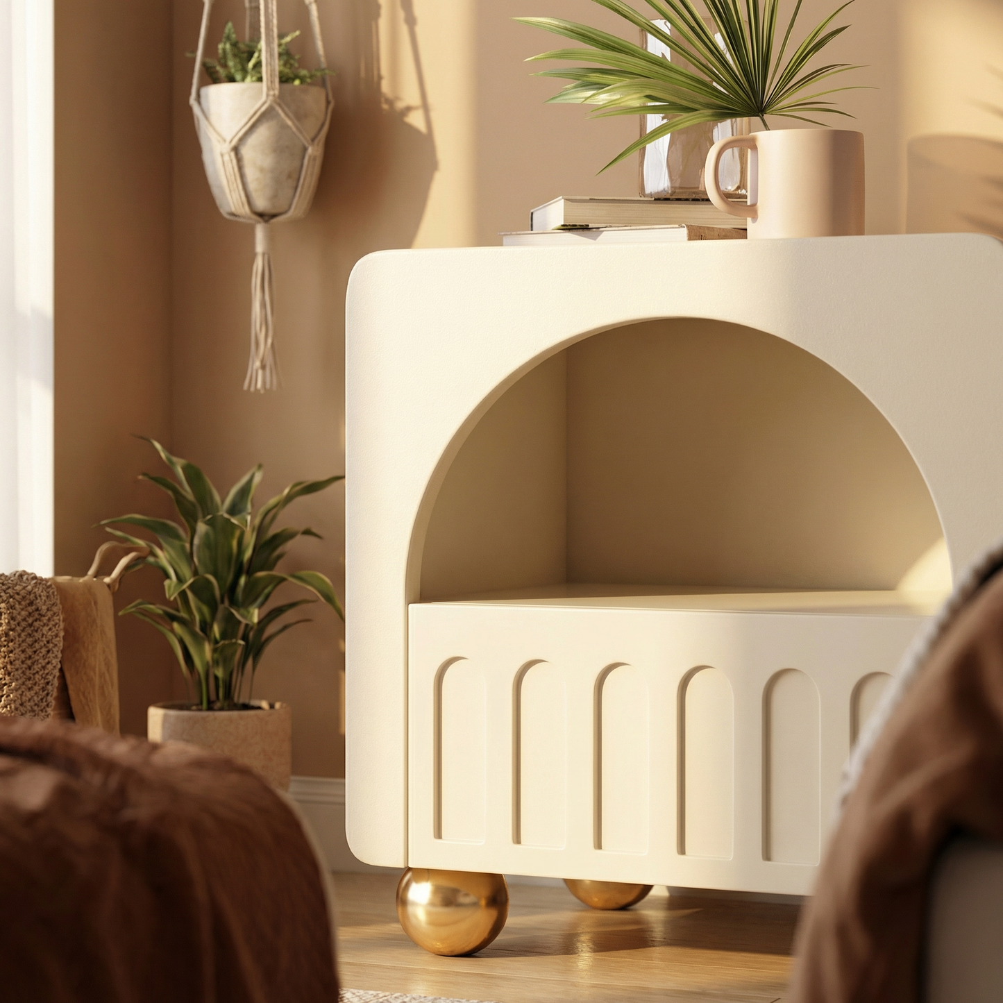 Vespera Arch Nachtkastje – Crème Gouden Sereniteit