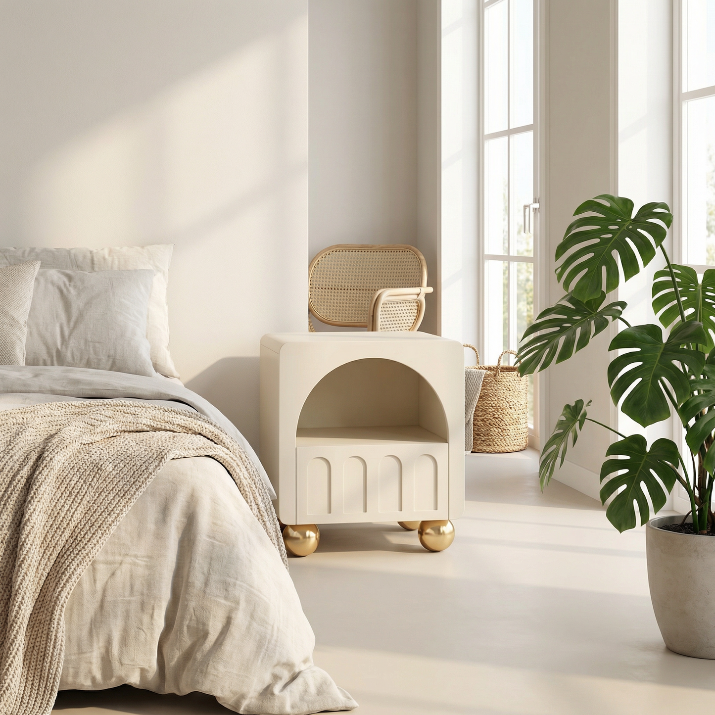 Vespera Arch Nachtkastje – Crème Gouden Sereniteit