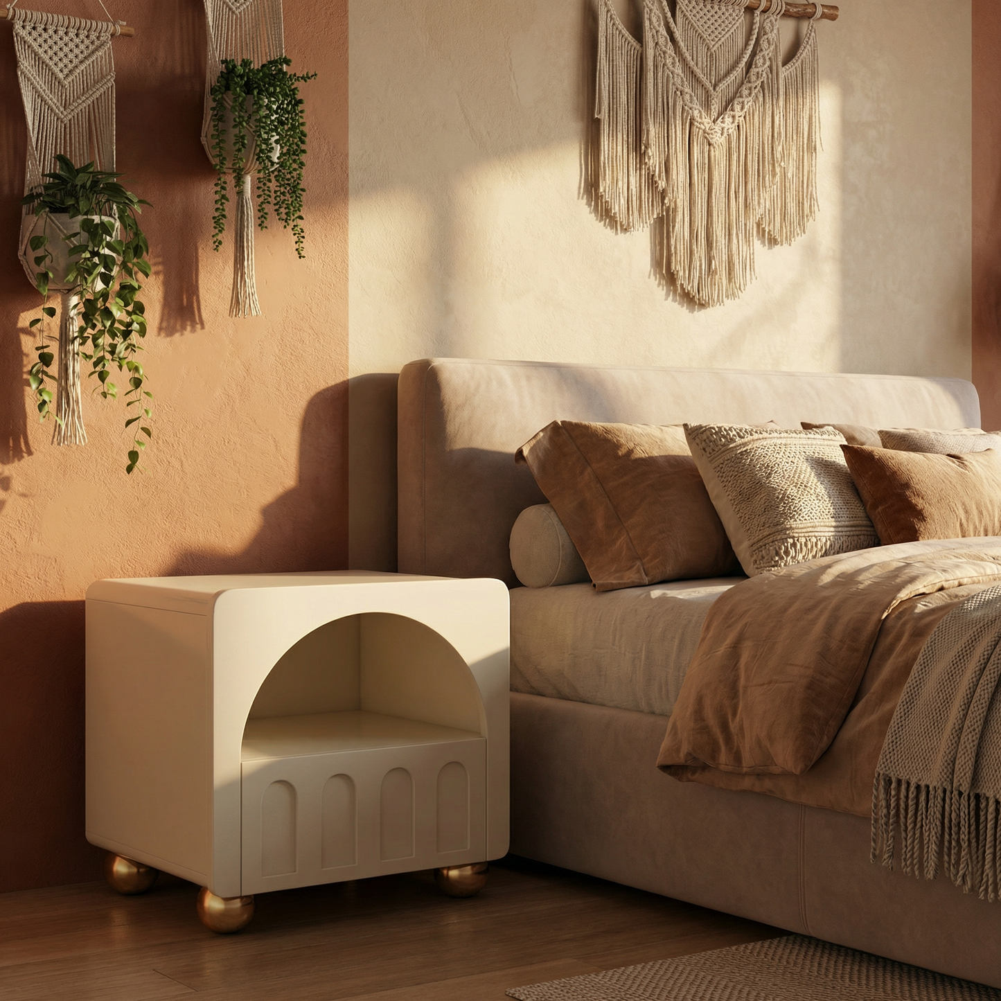 Vespera Arch Nachtkastje – Crème Gouden Sereniteit