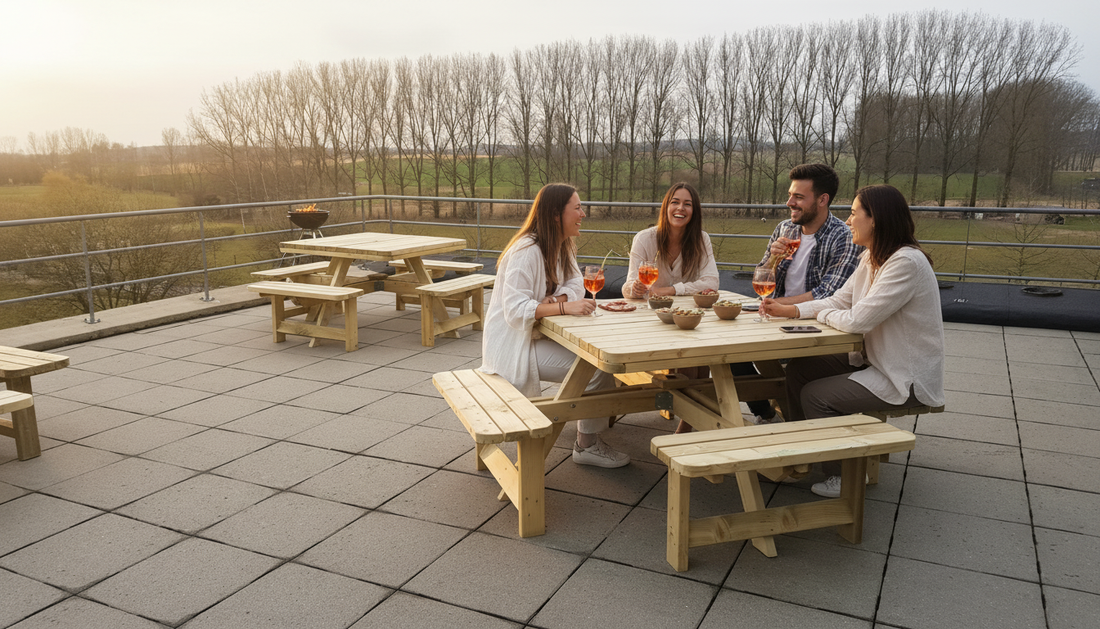 Vierkante picknicktafel XXL KING ® - 4 cm dikte (200 x 200cm) – foto 7