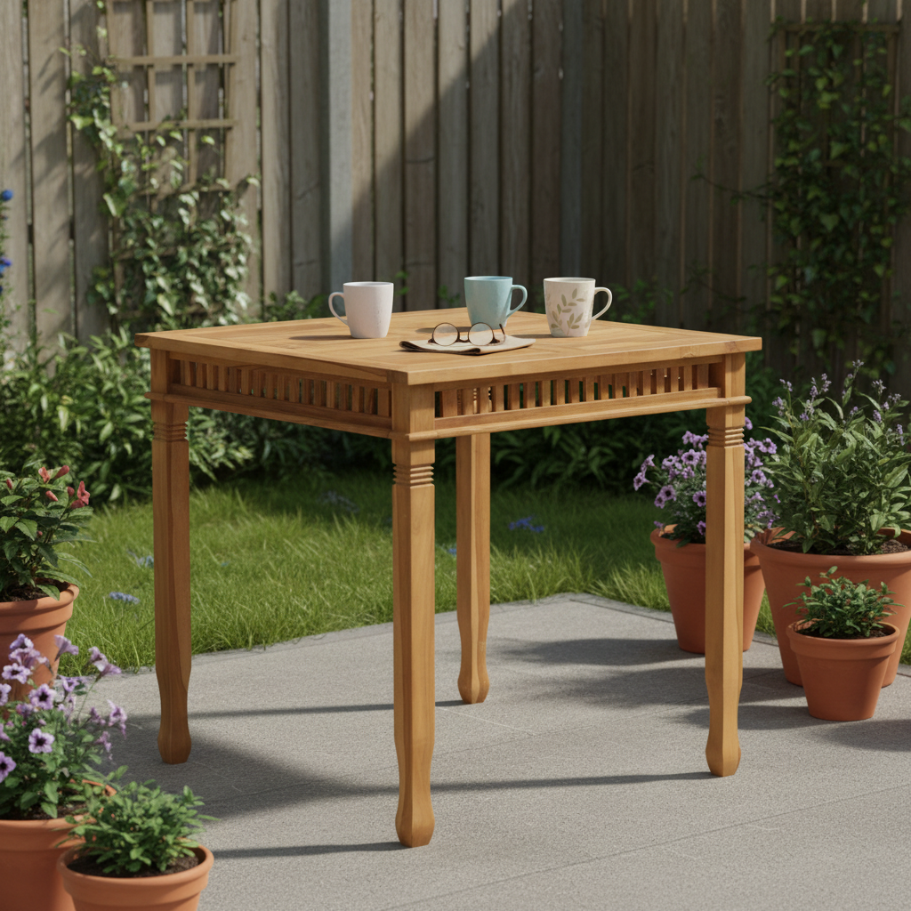 Vierkante teak tuintafel op terras