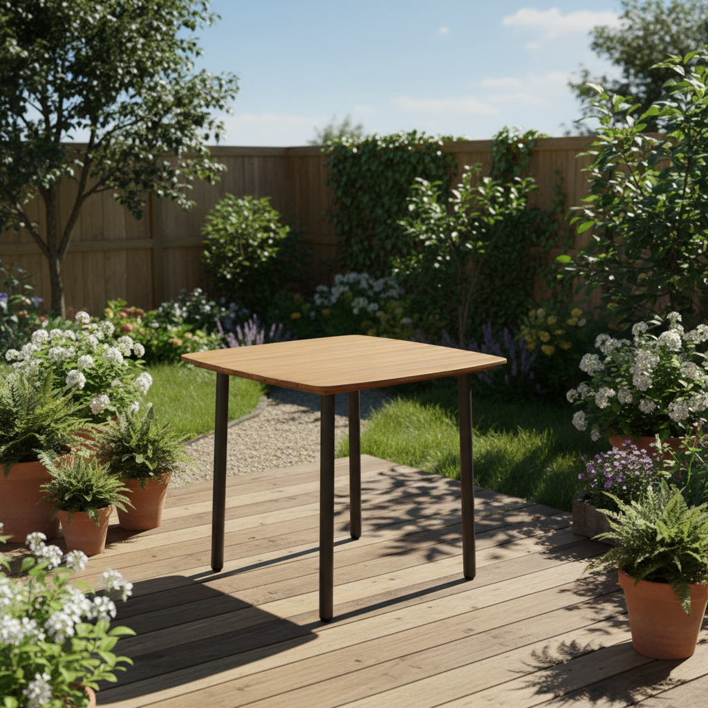 Vierkante tuintafel op deck