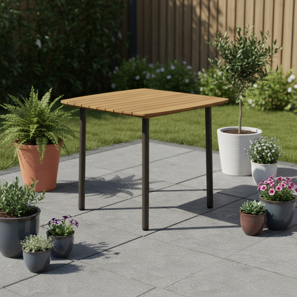 Vierkante tuintafel op terras