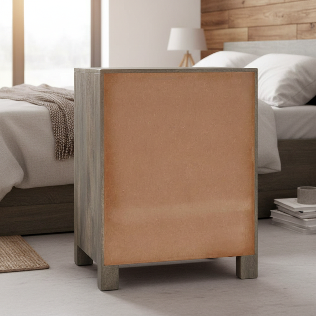 Vintage nachtkastje achterkant met peachy kleur