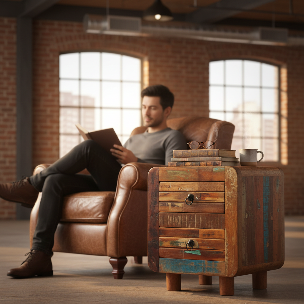 Vintage nachtkastje in loft