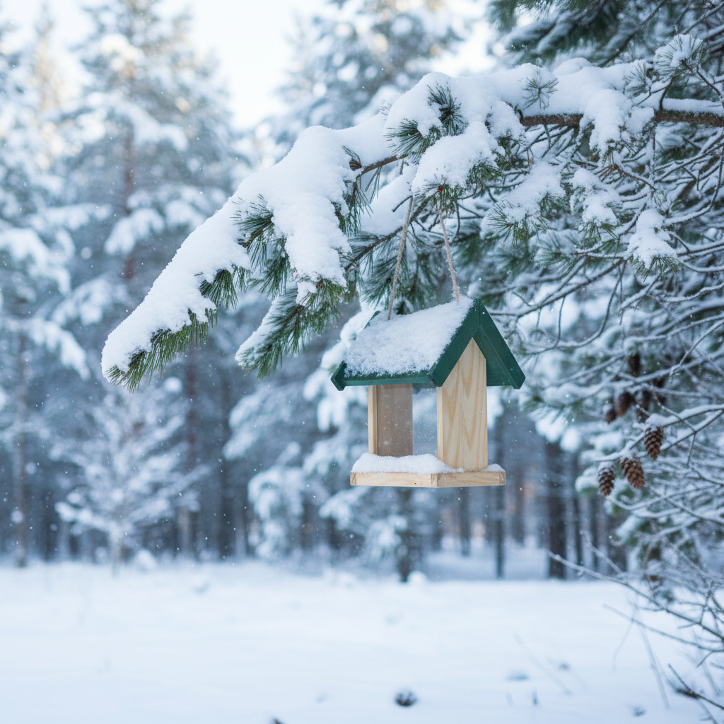 Voederbakje in winterbos