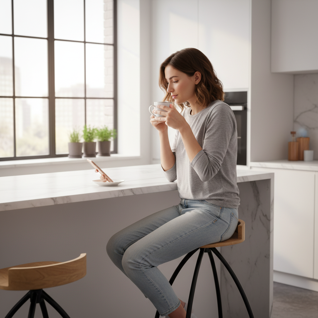 Vrouw aan keukeneiland