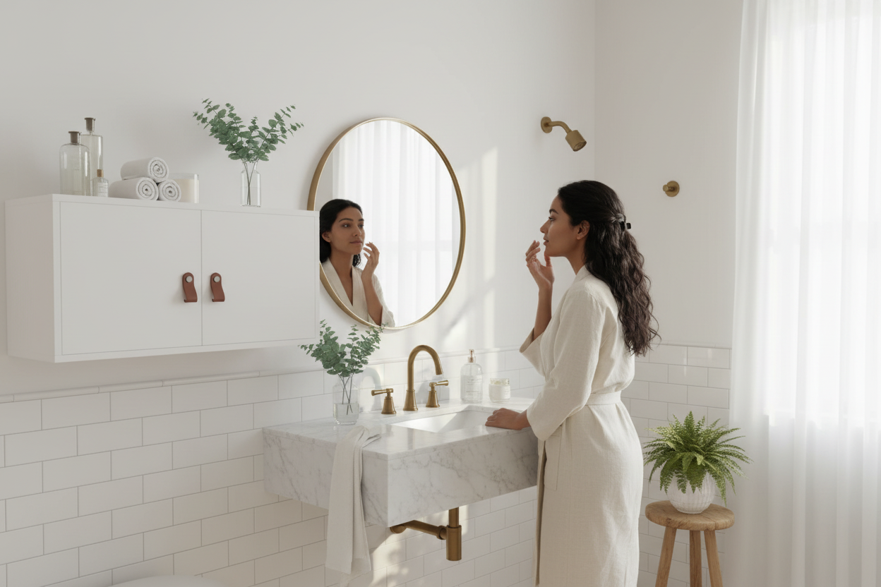 Wandkast Fjord WIT in lichte badkamer