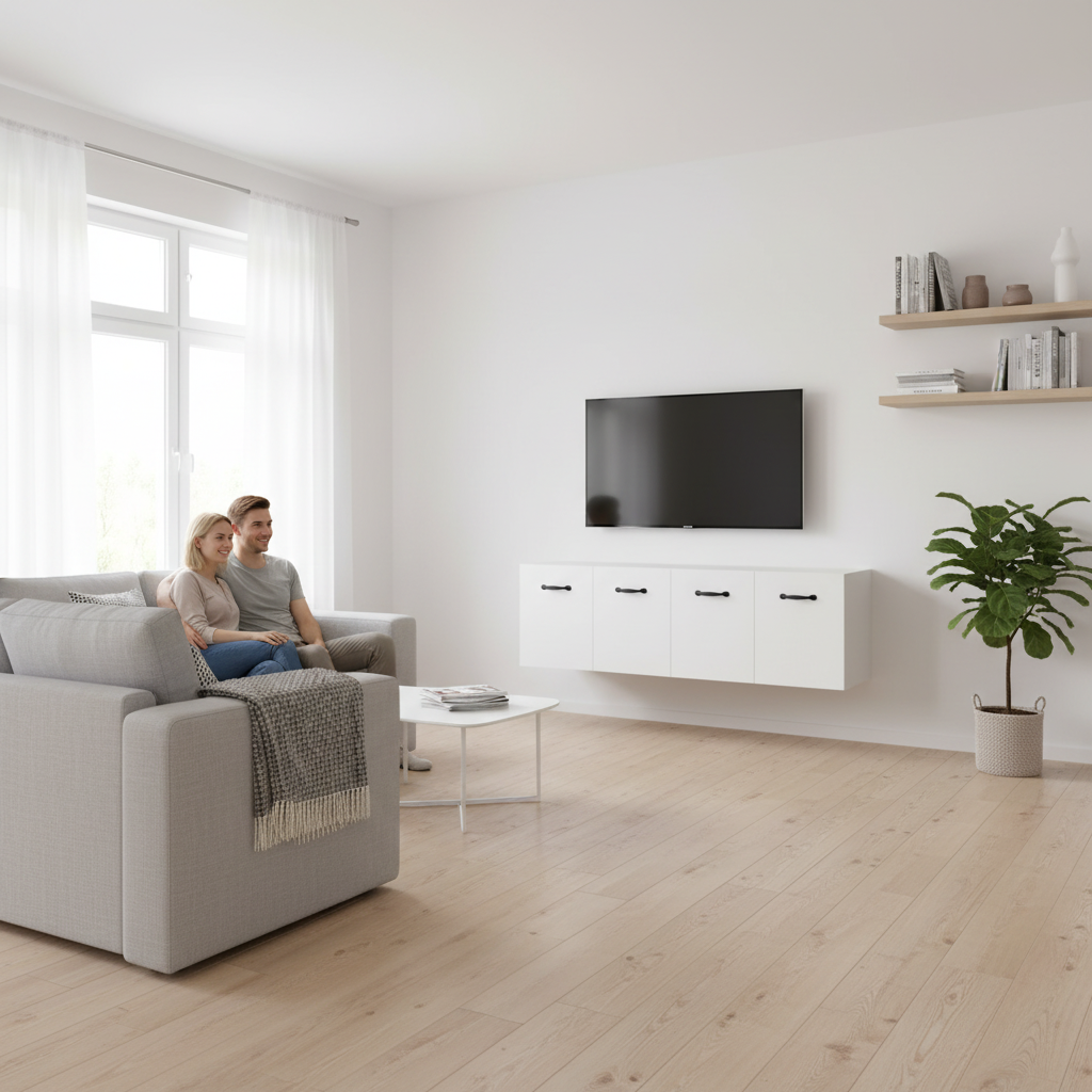 Wandkasten 100cm met TV in Scandinavisch interieur