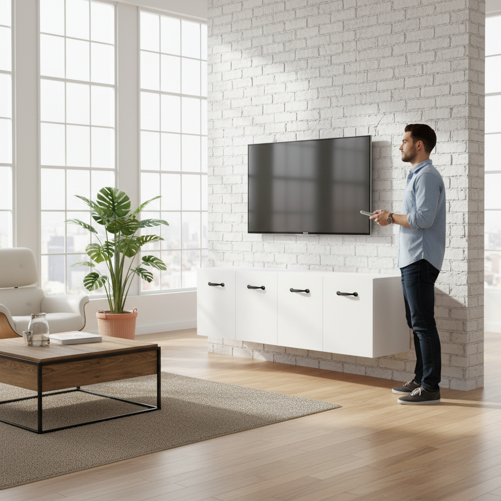 Wandkasten met TV in lichte loft