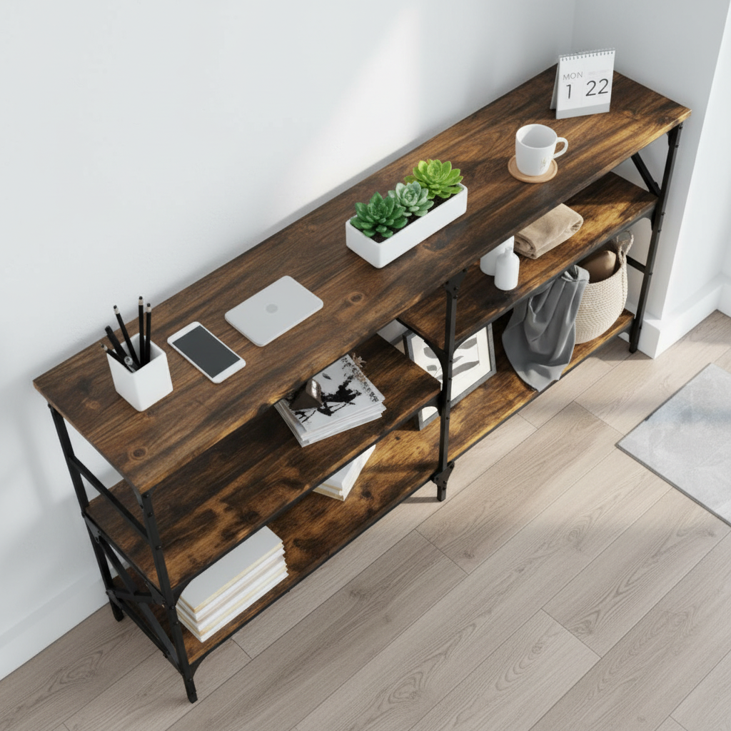 Wandtafel gerookt eiken 180cm bovenaanzicht