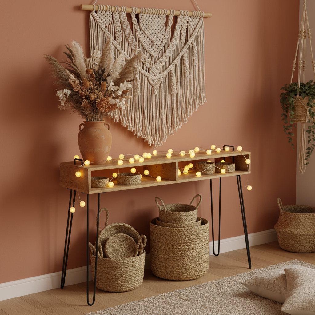 Wandtafel in boho slaapkamer