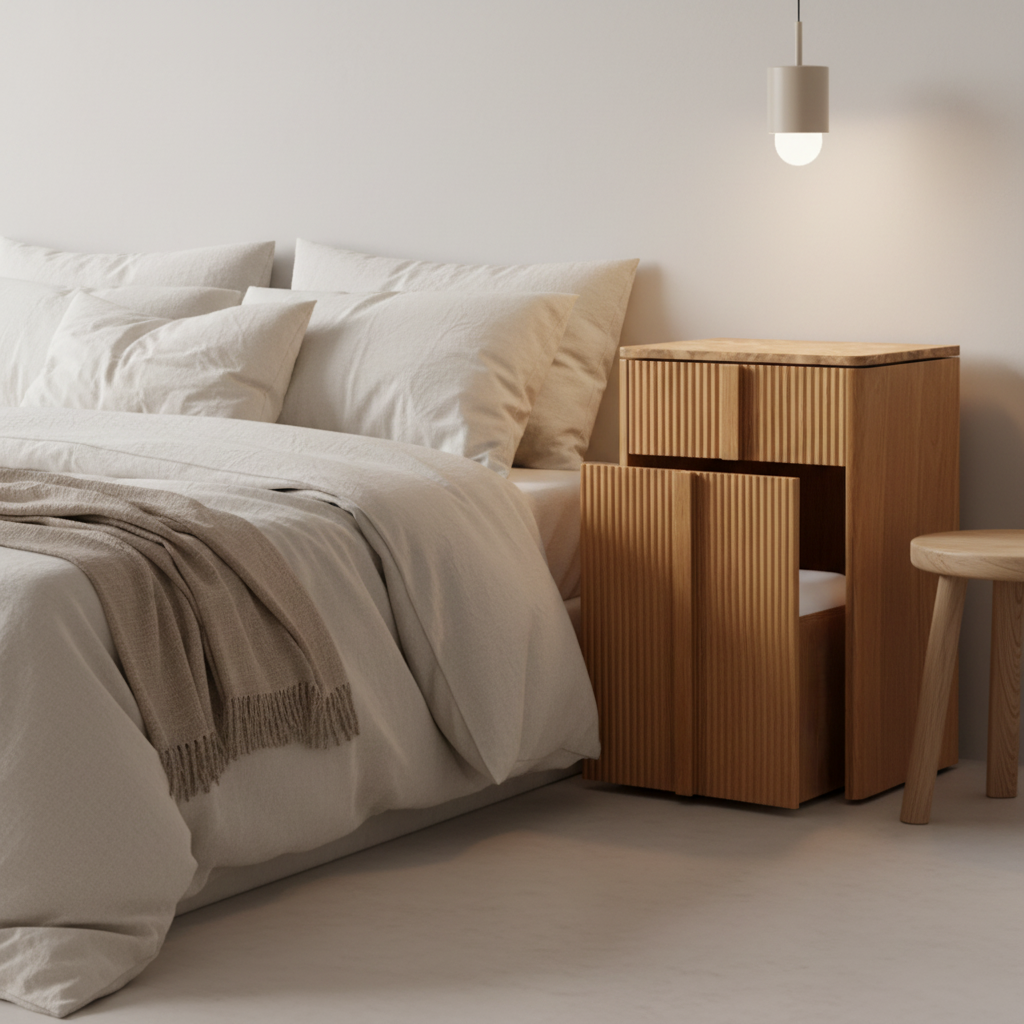 Warm eiken kast Nordic slaapkamer