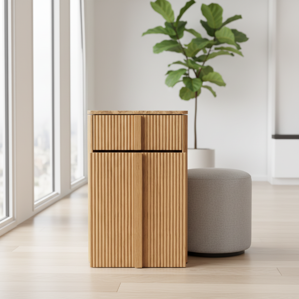 Warm eiken kast Scandinavische woonkamer